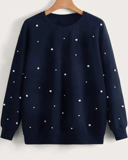 Blue Pearls Beaded Sweatshirt For Women