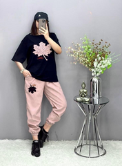 Pink Maple Leaf Printed Track Suit - Anika Fashions