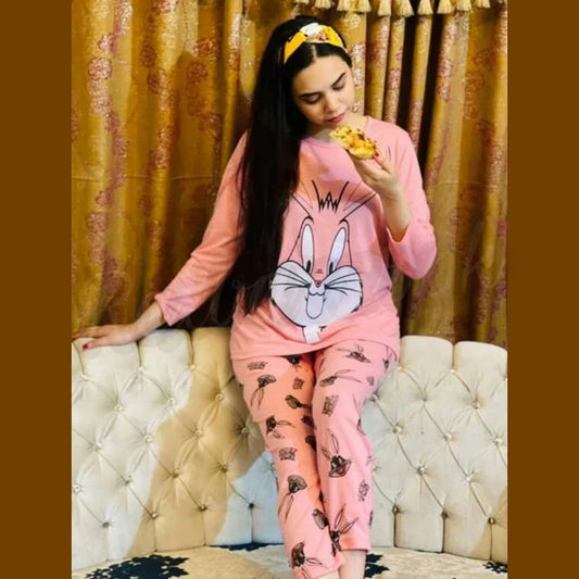 Pink Bunny Printed Night Suit - Anika Fashions