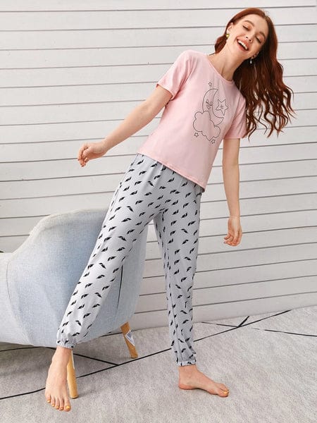 Star Moon Printed Night Suit - Anika Fashions