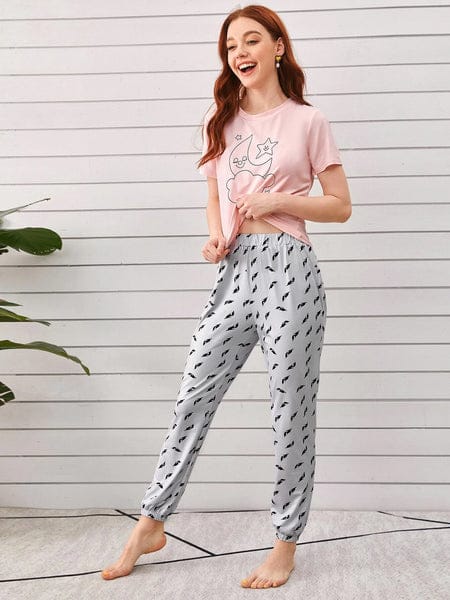 Star Moon Printed Night Suit - Anika Fashions