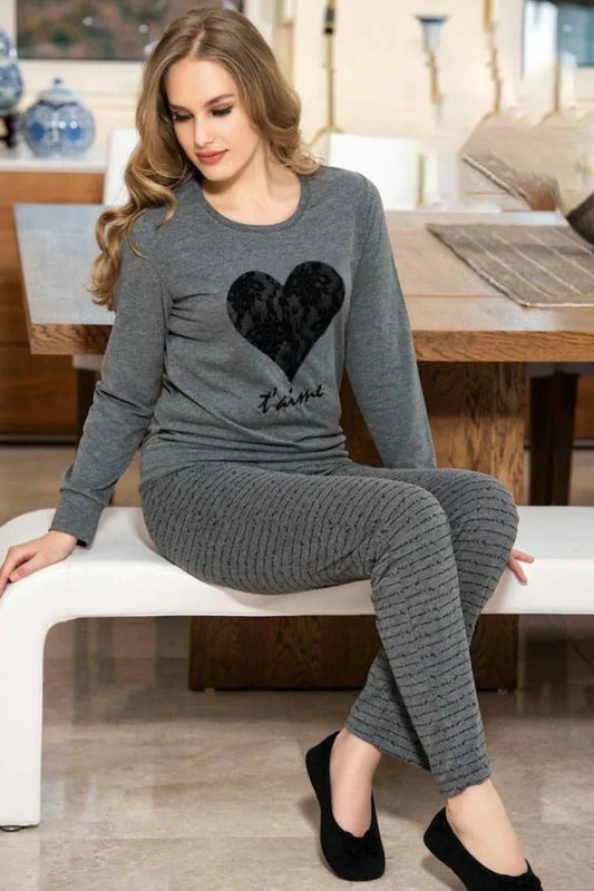 Black Heart Printed Night Suit - Anika Fashions