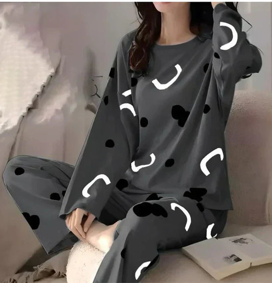Charcoal Pattern Printed Night Suit - Anika Fashions