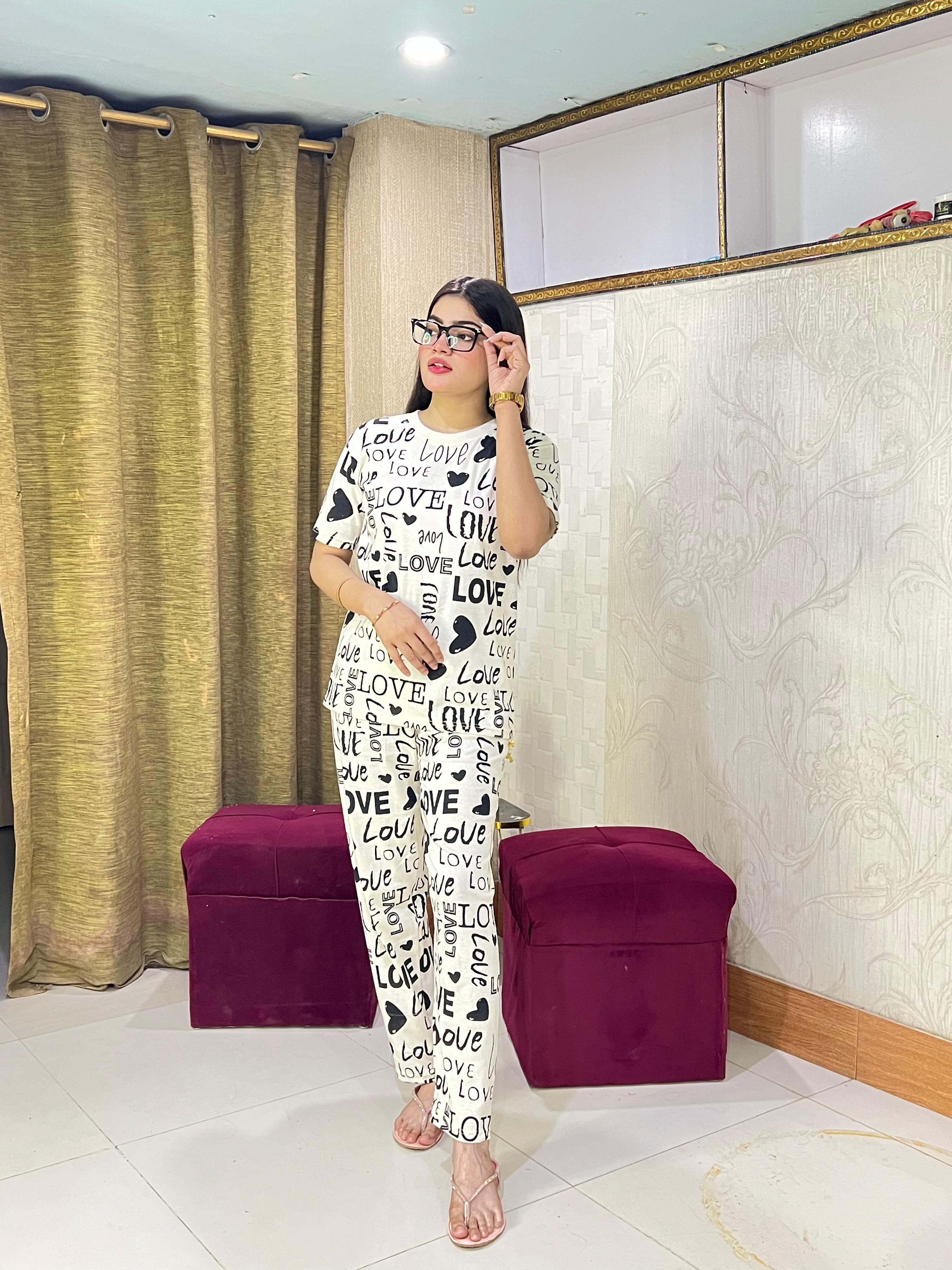 Drop Shoulder Printed Night Suit - Anika Fashions