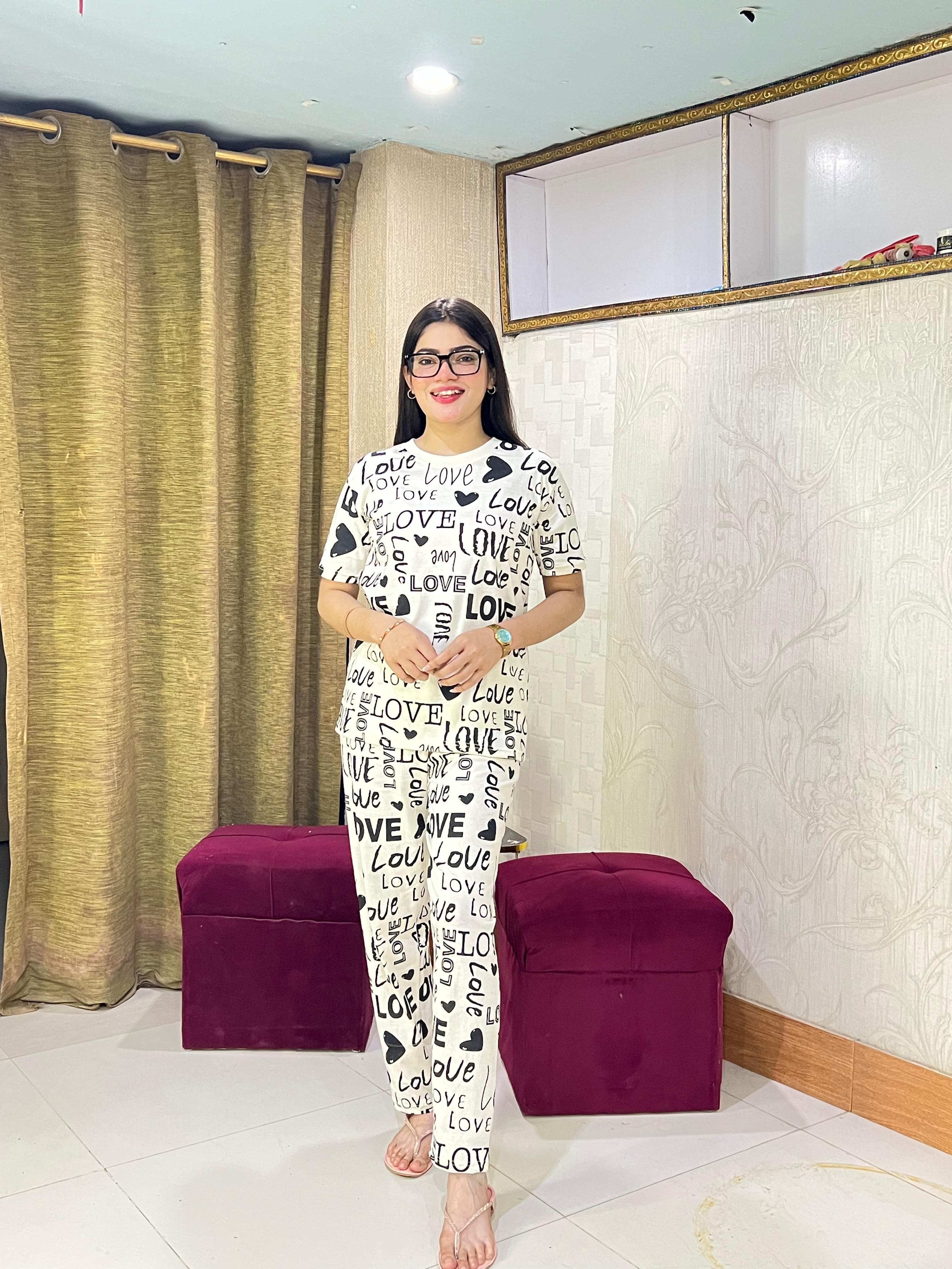Drop Shoulder Printed Night Suit - Anika Fashions