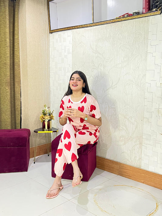 Pink Dilber Printed  Night Suit - Anika Fashions