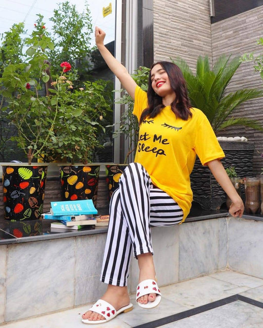 Yellow Let Me Sleep Printed  Night Suit - Anika Fashions