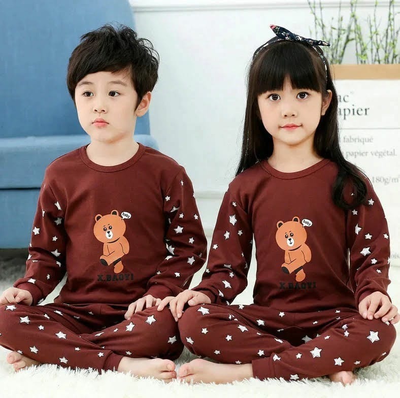 Maroon Teddy Bear Printed Kids Wear (Each) - Anika Fashions