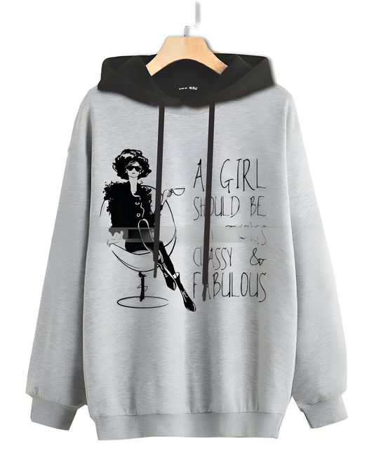 Grey Printed Hoodie For Women