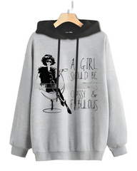 Grey Printed Hoodie For Women