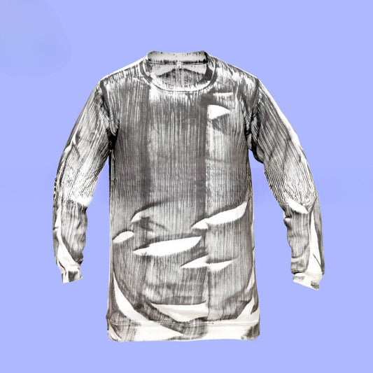 White & Black Printed Sweat Shirt For Unisex