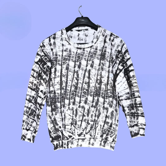 White & Black Random Printed Sweat Shirt For Unisex