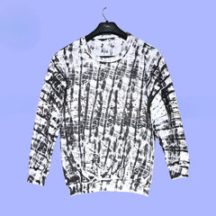 White & Black Random Printed Sweat Shirt For Unisex