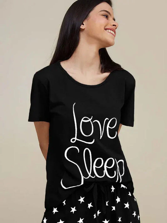 Black Love Sleep Printed Night Suit - Anika Fashions