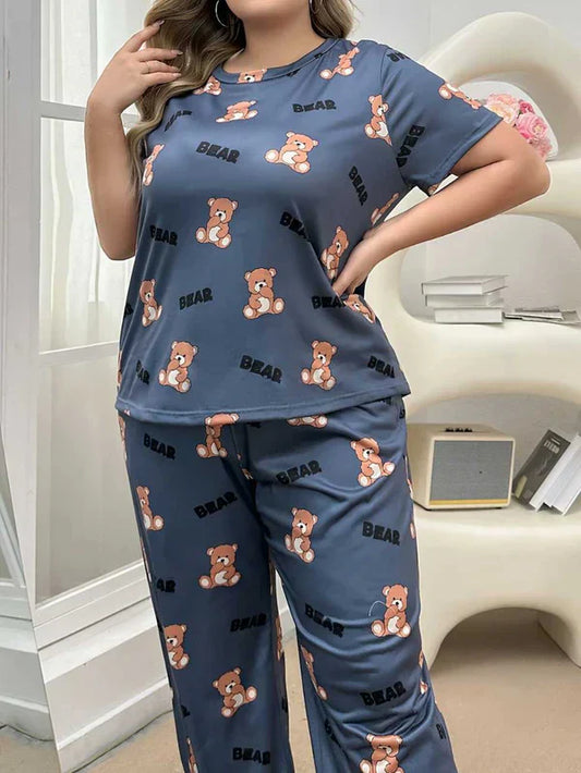 Gray Cozy Bear Printed Night Suit