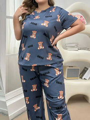 Gray Cozy Bear Printed Night Suit