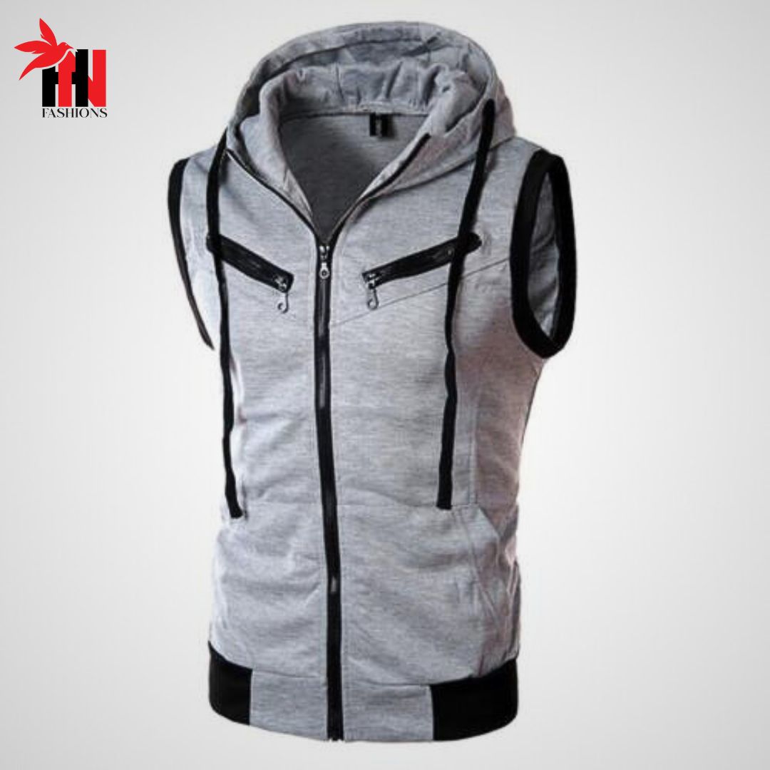 Grey Sleeveless Hooded Zipper