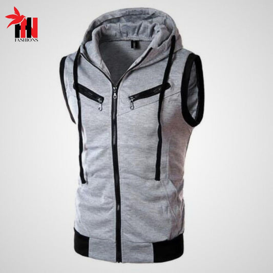 Grey Sleeveless Hooded Zipper